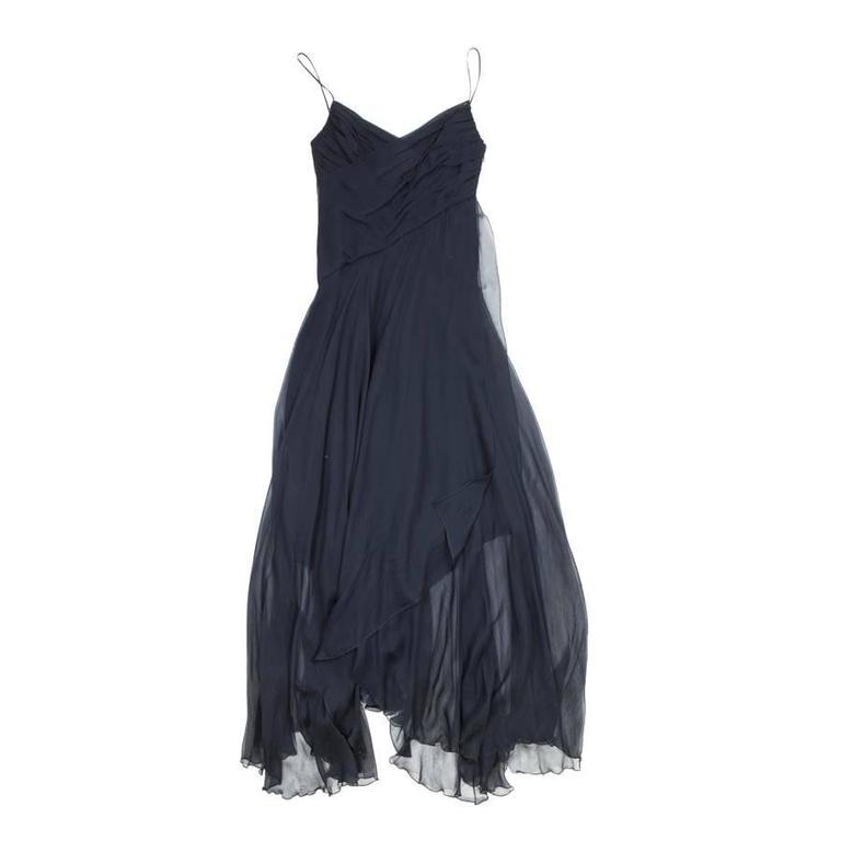 CHANEL Long and Flowing Dark Blue Silk Evening Dress Size 36EU For Sale ...