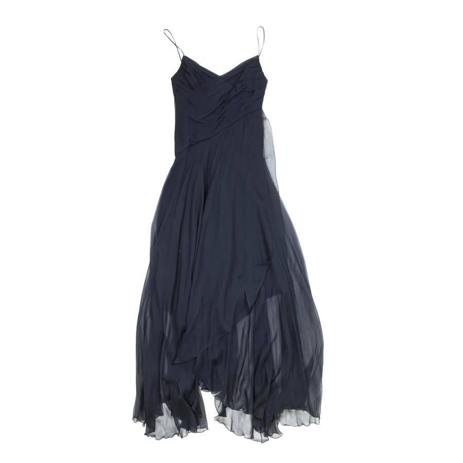 CHANEL Long and Flowing Dark Blue Silk Evening Dress Size 36EU For Sale