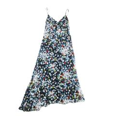 CHANEL Size 40FR Blue Night Long Evening Silk Dress Multicolored Polka Dots 