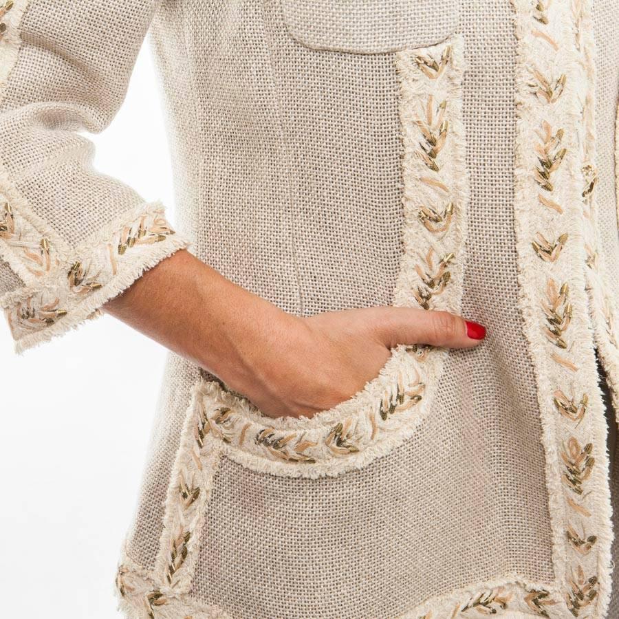 Women's CHANEL Jacket Size 38FR in Beige Linen and Embroidery