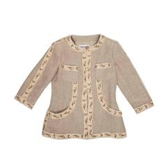 CHANEL Jacket Size 38FR in Beige Linen and Embroidery