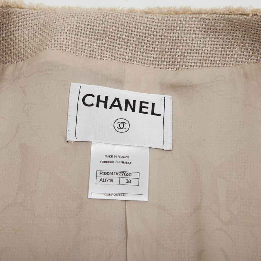 CHANEL Jacket Size 38FR in Beige Linen and Embroidery 1