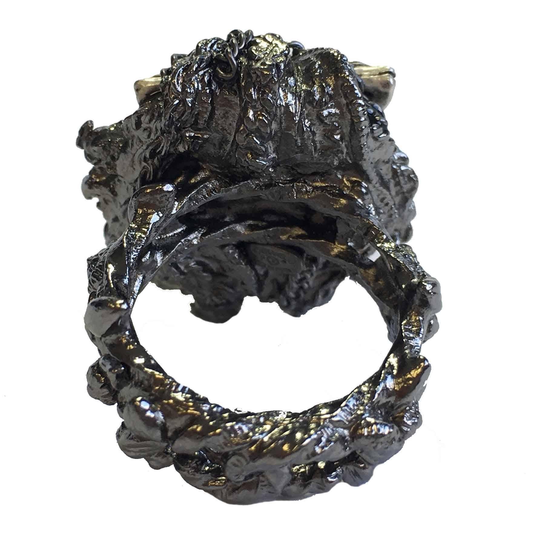 CHANEL Size 56FR 'Paris-Venice' Collection Ring in Ruthenium and Glass Pearl 2