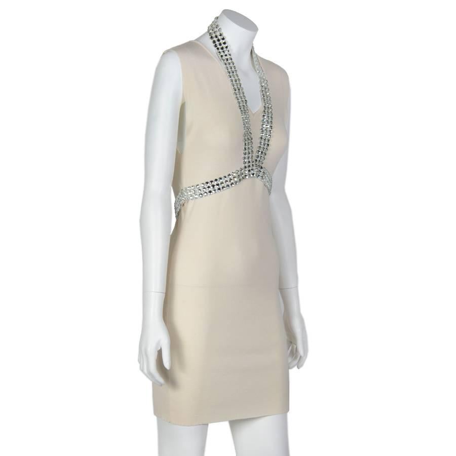 Beige BALMAIN Knit Cocktail Dress Size 38FR in Ivory Wool