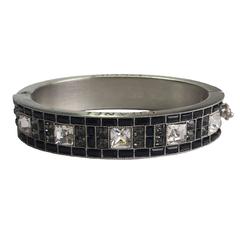 CHANEL rigid Cuff in Silver Plated Metal and Black and White Rhinestones 11