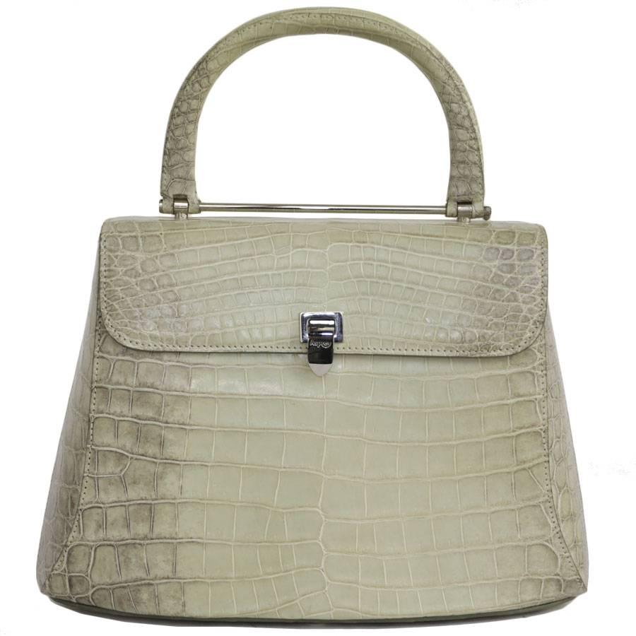 ASPREY Water Green and Light Brown Crocodile Bag For Sale