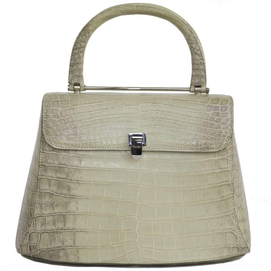 ASPREY - Sac en crocodile vert eau et marron clair