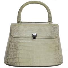 Used ASPREY Water Green and Light Brown Crocodile Bag