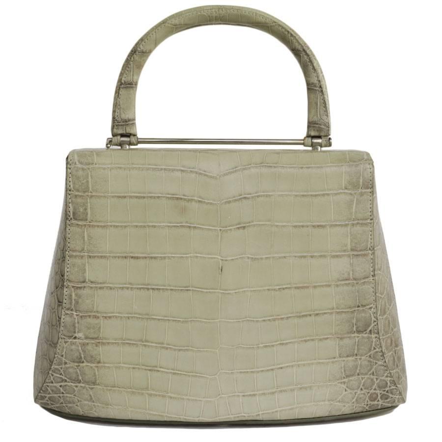 ASPREY Tasche aus wassergrünem und hellbraunem Krokodil (Braun) im Angebot