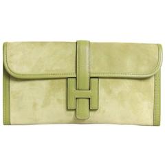 Hermes 'Jige' Green Anise Calf Doblis and Leather Clutch Bag