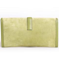 Hermes 'Jige' Green Anise Calf Doblis and Leather Clutch Bag