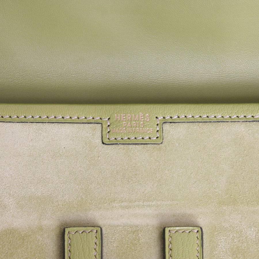 Hermes 'Jige' Green Anise Calf Doblis and Leather Clutch Bag 3