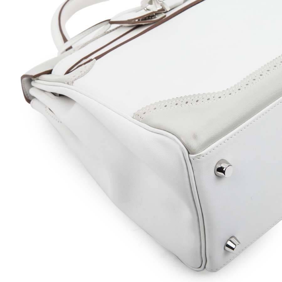 HERMES Kelly 32 Ghillies Bicolor Swift White and Pearl Gray Leather 1