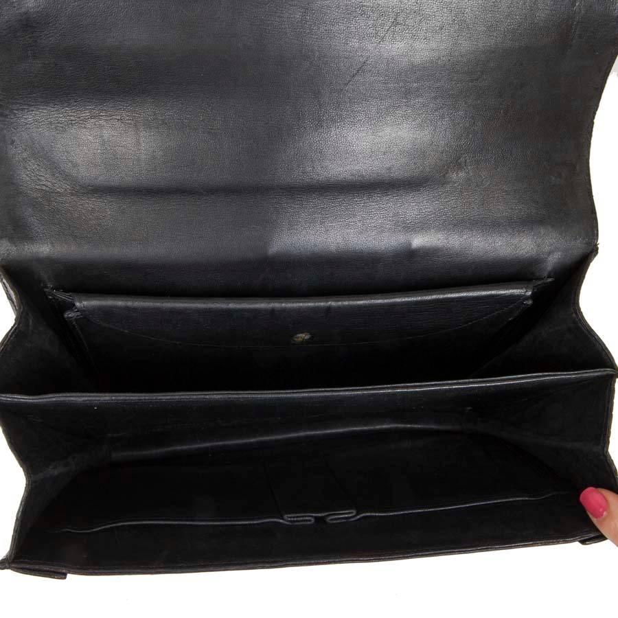 Vintage HERMES 'Piano' Flap Bag in Black Crocodile Porosus Leather   2