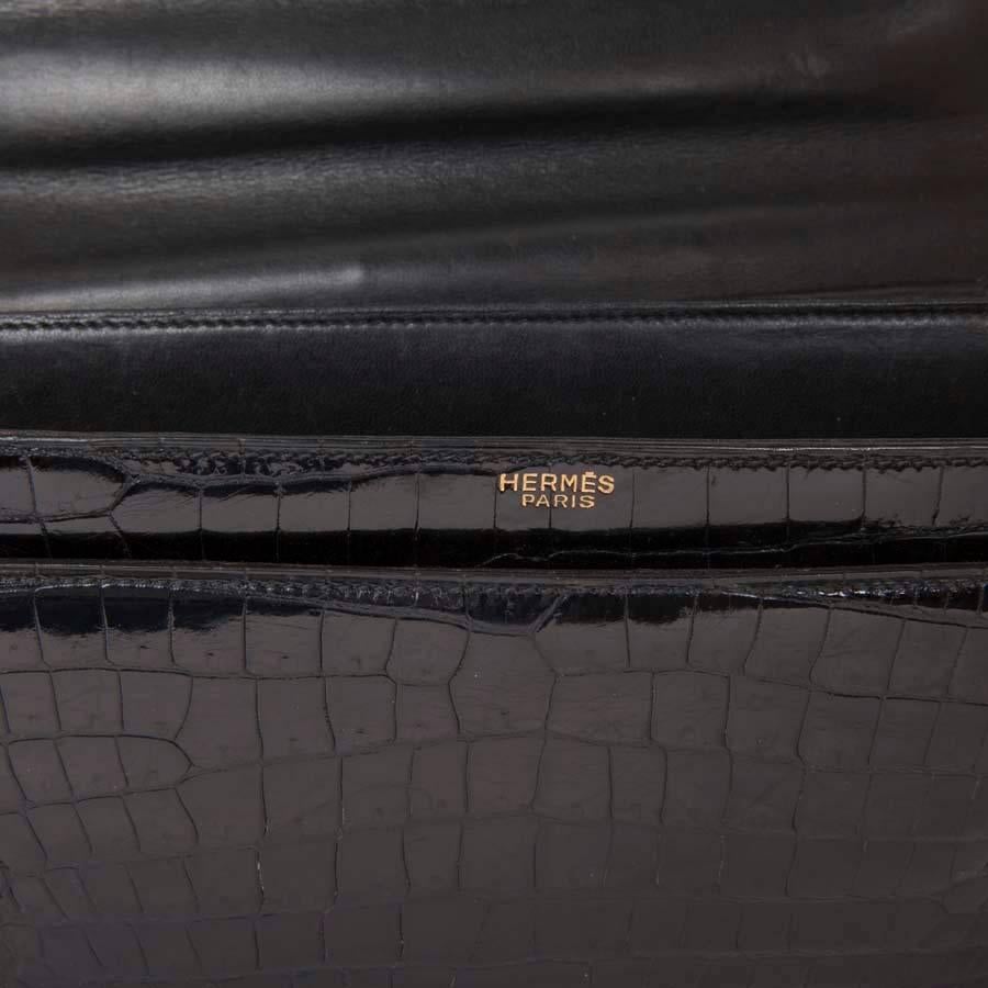 Vintage HERMES 'Piano' Flap Bag in Black Crocodile Porosus Leather   3