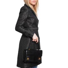 Vintage HERMES 'Piano' Flap Bag in Black Crocodile Porosus Leather