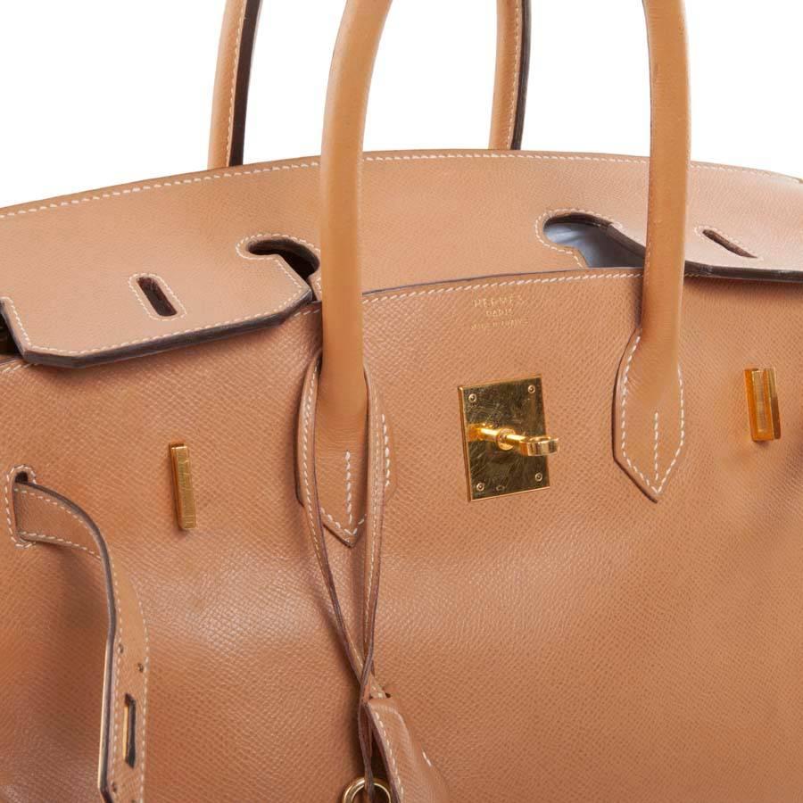 HERMES 'Birkin' 35 Gold Courchevel Leather Bag In Excellent Condition In Paris, FR
