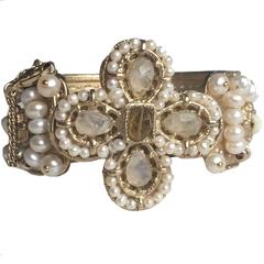 CHANEL 'Paris-Rome' Collection Cuff in Gilded Metal and Pearls