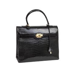 Very Rare 'Monaco'Hermès Bag in Black Crocodile Porosus Leather 12