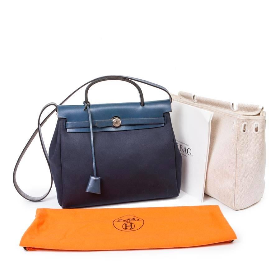 HERMES 'Herbag' in Night Blue Canvas and Leather Bag 3
