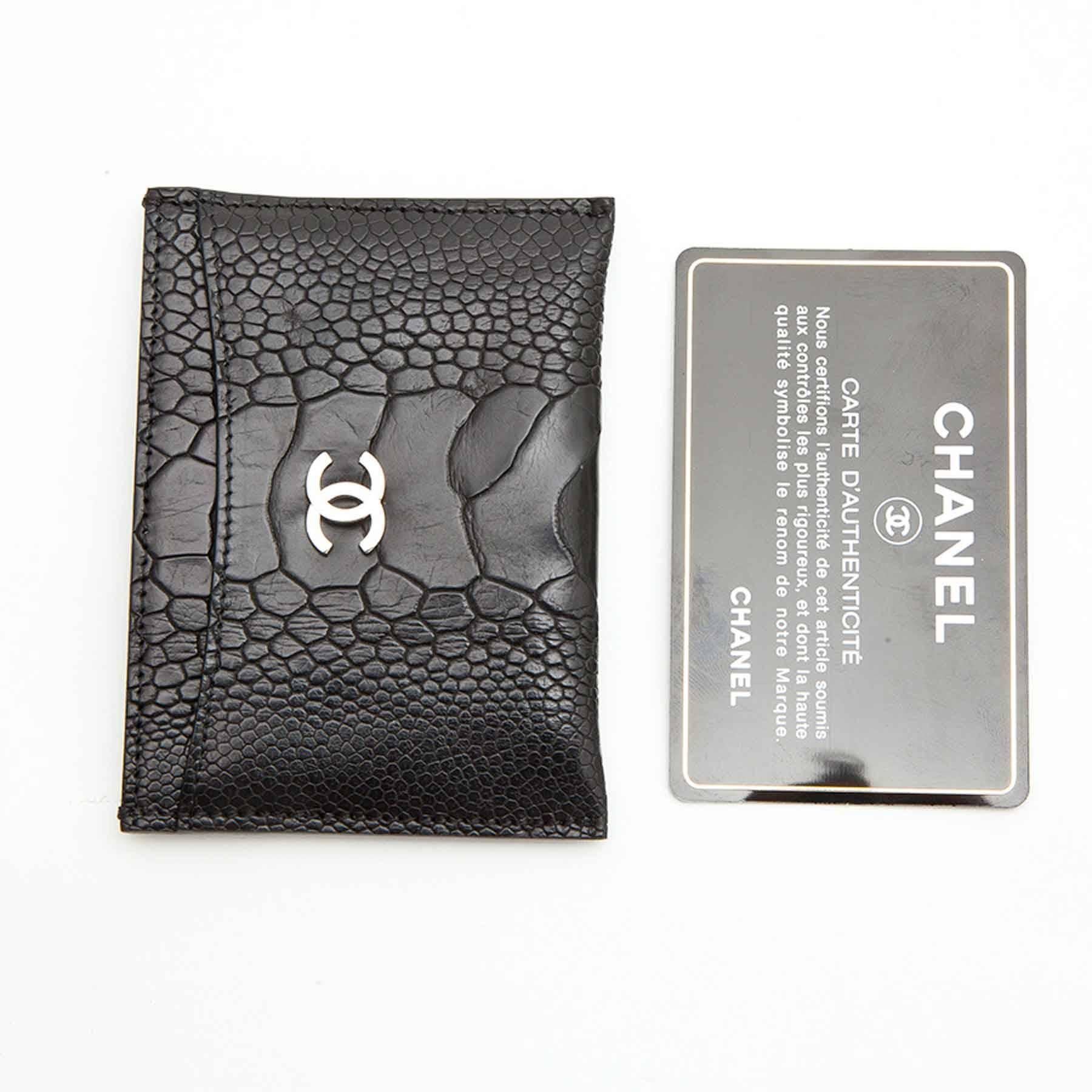 CHANEL Card Holder in Black Ostrich Leg Leather In New Condition In Paris, FR