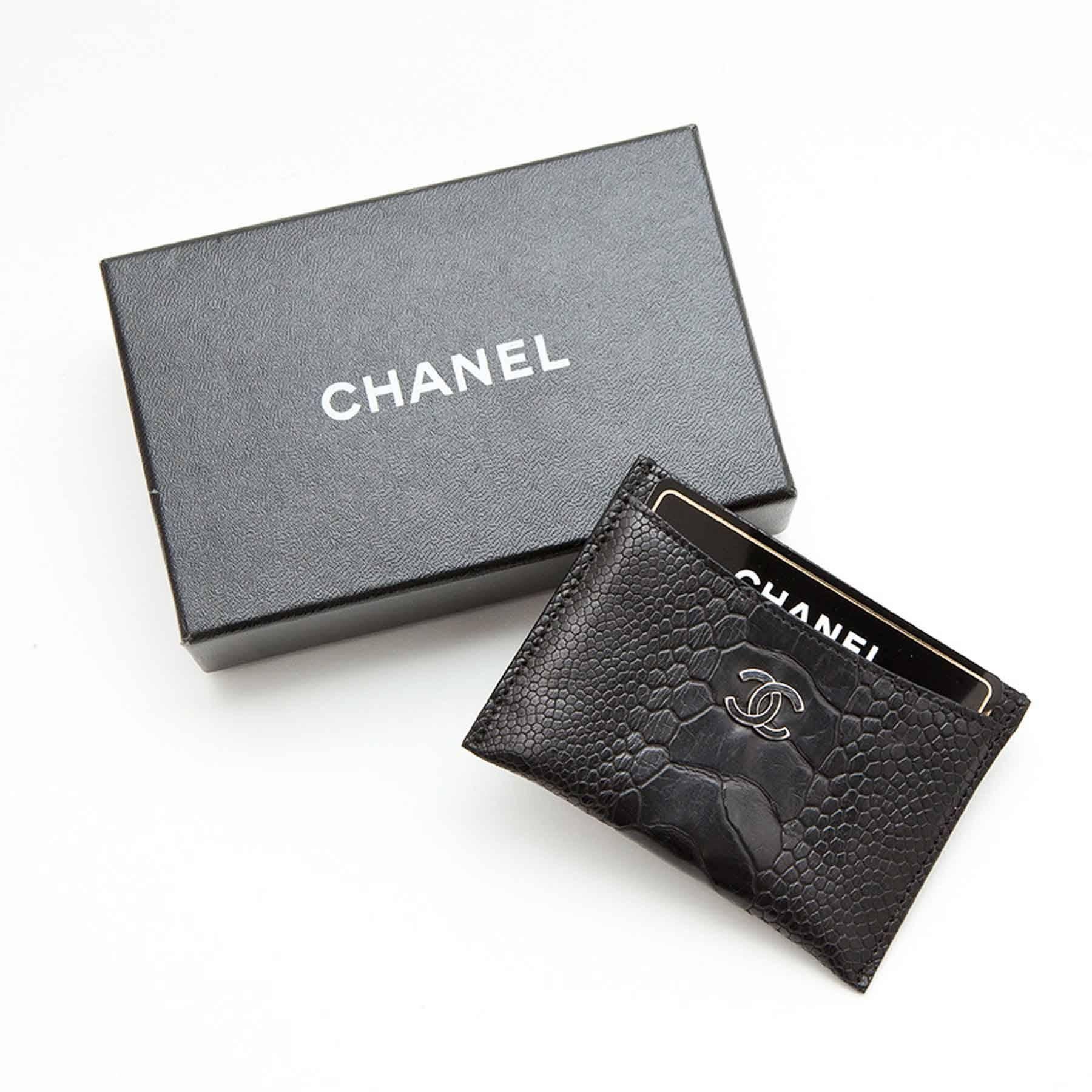 Women's CHANEL Card Holder in Black Ostrich Leg Leather