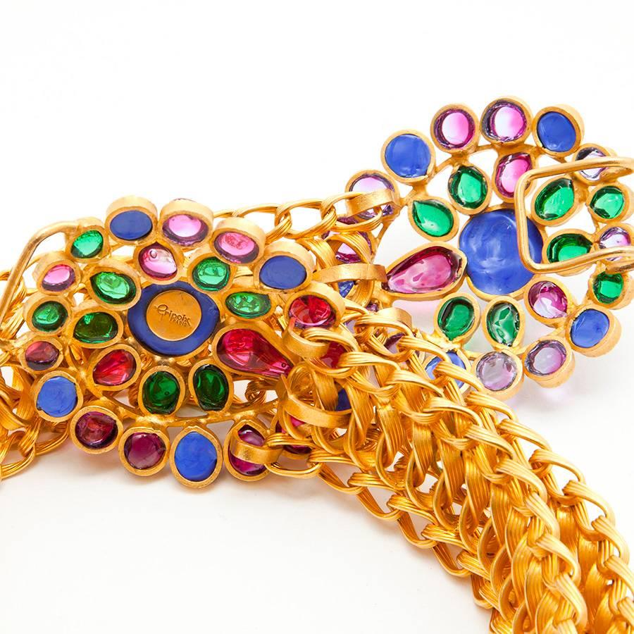 Byzantine GRIPOIX Belt in Multicolored Molten Glass and Gilded Fine Gold In New Condition In Paris, FR