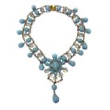 MARGUERITE DE VALOIS Necklace in Sky Blue Molten Glass and Gilt Metal