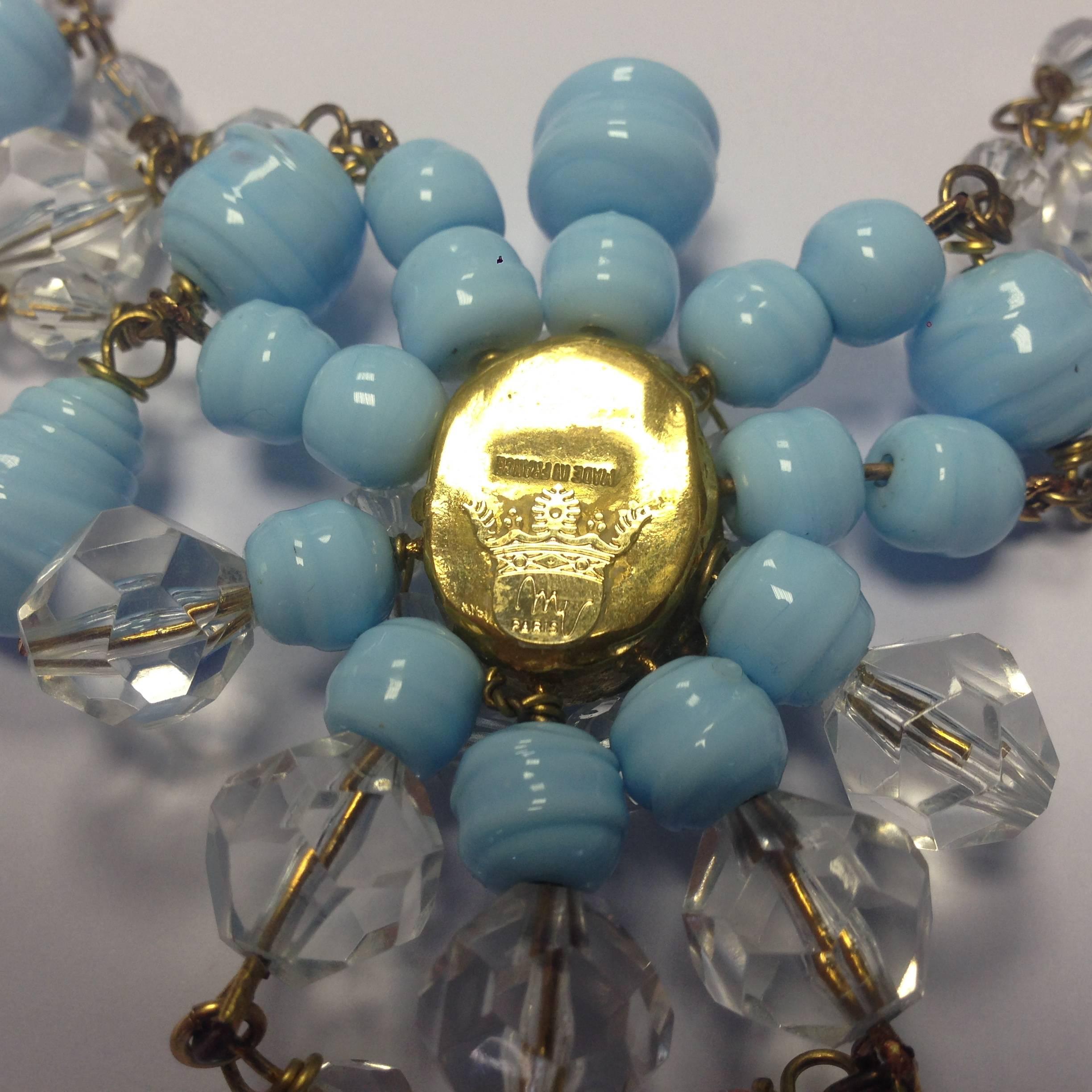 Women's MARGUERITE DE VALOIS Necklace in Sky Blue Molten Glass and Gilt Metal For Sale