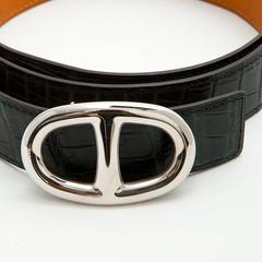HERMES Men Belt Size 90FR in Dark Green Crocodile Porosus Leather