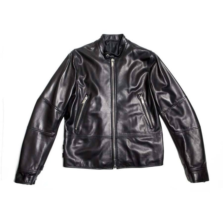 Valentino Jacket In Black Smooth Lamb Leather Embroidered Funky Dragon