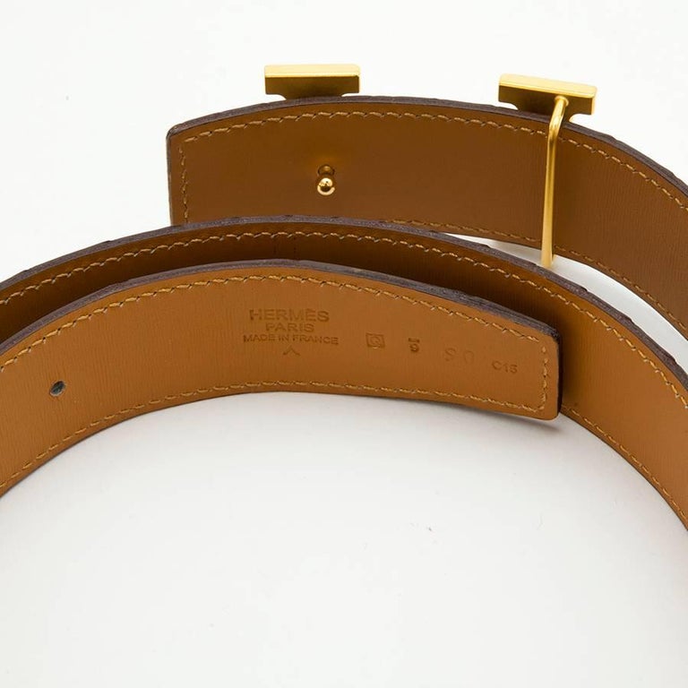 HERMES Belt Size 90FR in Glazed Brown Crocodile Porosus Leather For