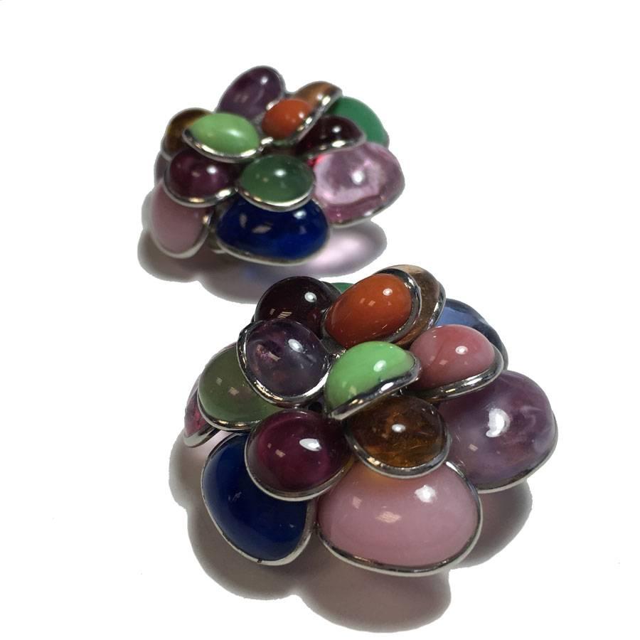MARGUERITE DE VALOIS Clip-on Earrings in Multicolored Molten Glass In New Condition For Sale In Paris, FR