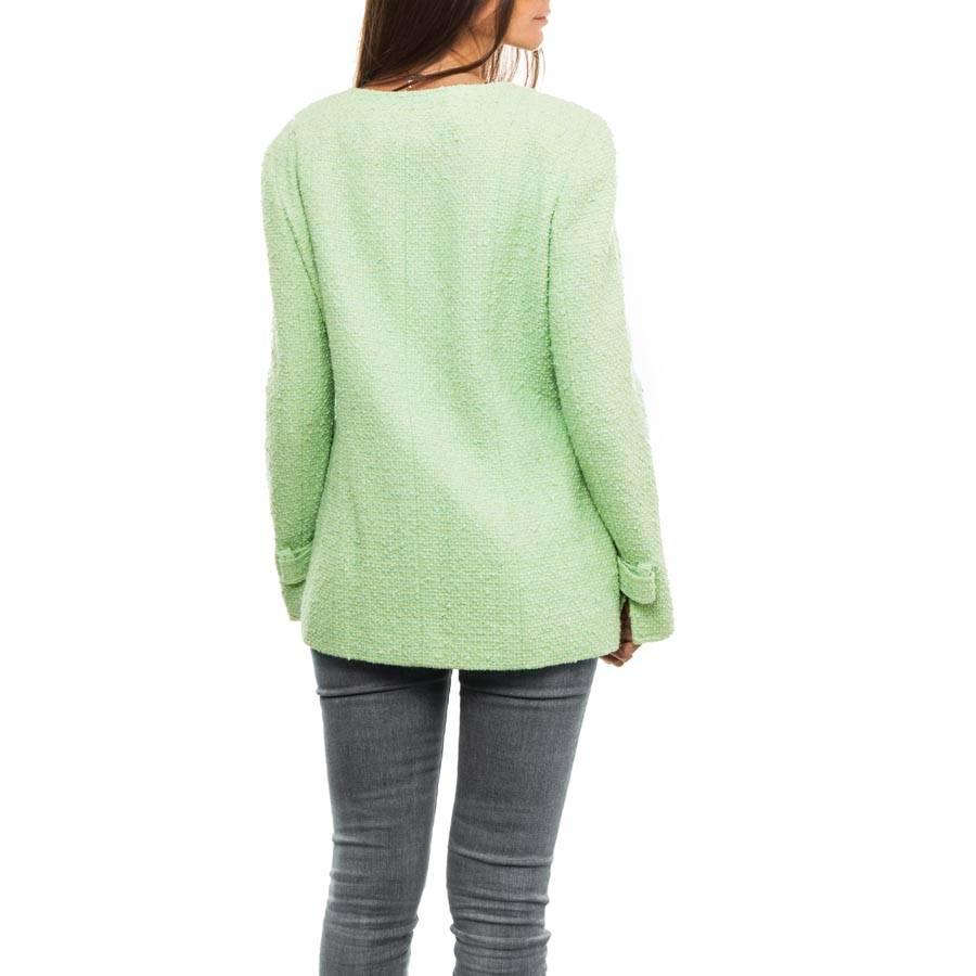 Sammler CHANEL Jacke aus grünem Anise und hellgrünem Tweed Größe 44FR Damen im Angebot