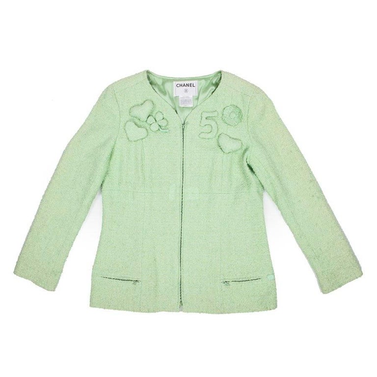 Collector CHANEL Jacket in Green Anise and Light Green Tweed Size 44FR