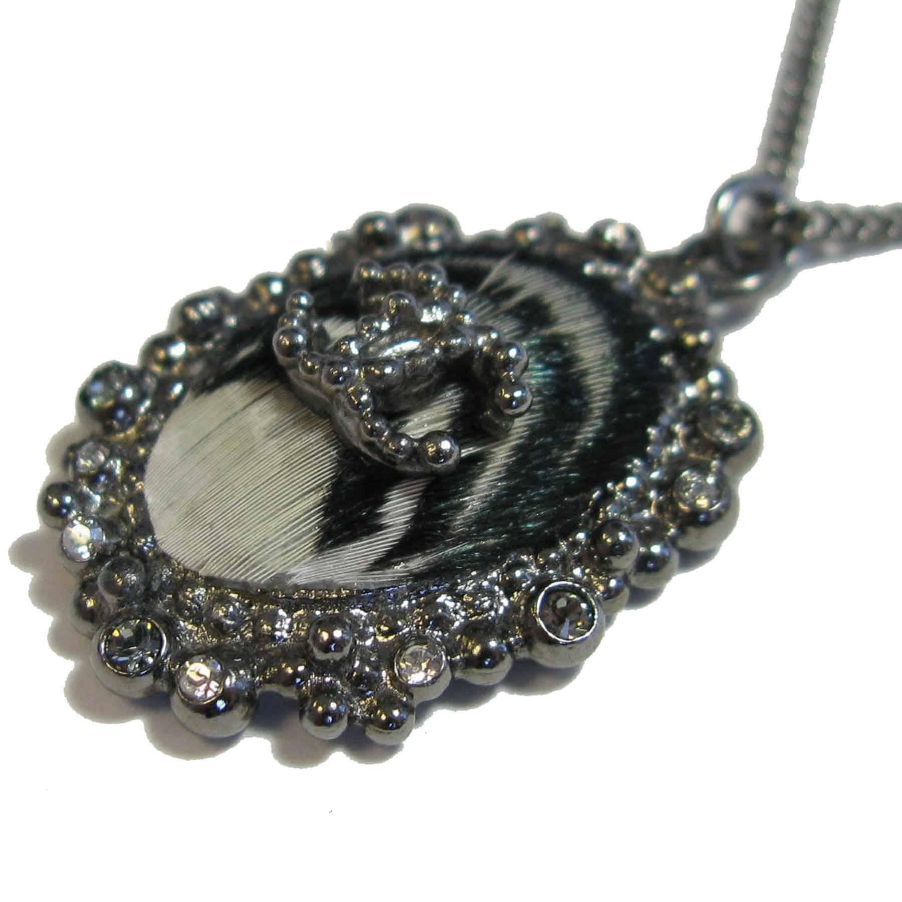 Women's CHANEL Pendant Necklace in Silver Plated Metal and Feather