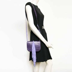 BALMAIN Bag in Purple Crocodile leather and Lilac Suede Fringes