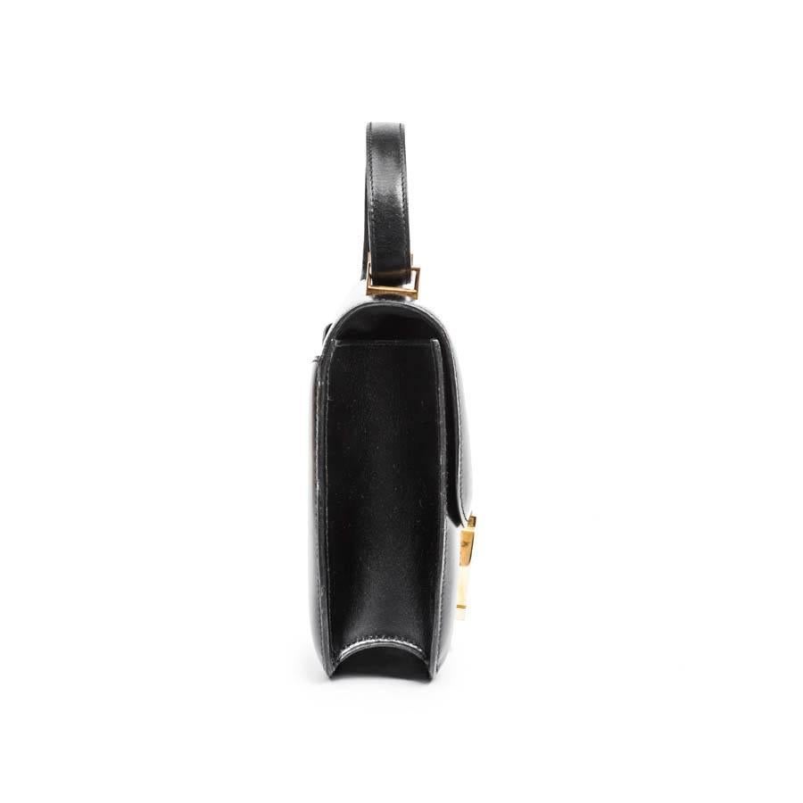 Vintage Hermes 'Constance' Black Box Calf Leather Flap Bag In Excellent Condition In Paris, FR