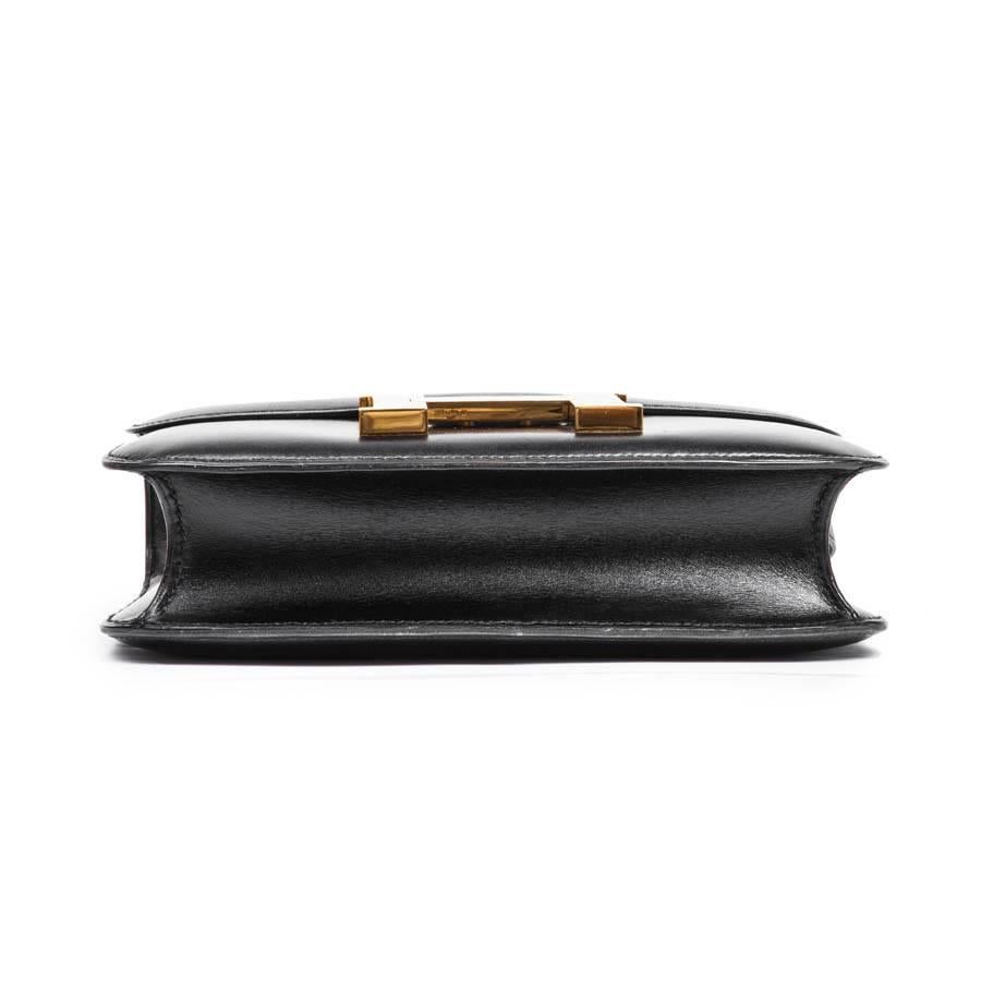 Vintage Hermes 'Constance' Black Box Calf Leather Flap Bag 1