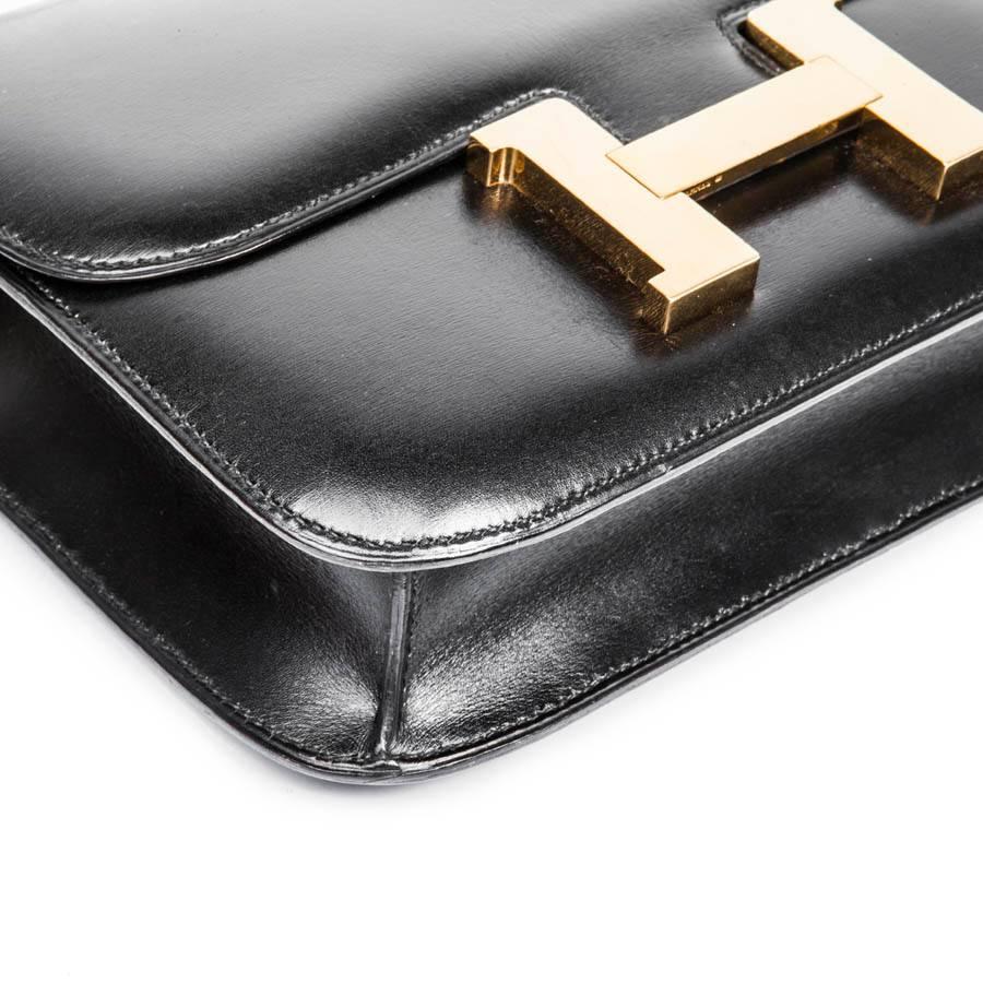 Vintage Hermes 'Constance' Black Box Calf Leather Flap Bag 2