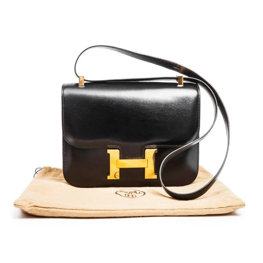 Vintage Hermes 'Constance' Black Box Calf Leather Flap Bag 6