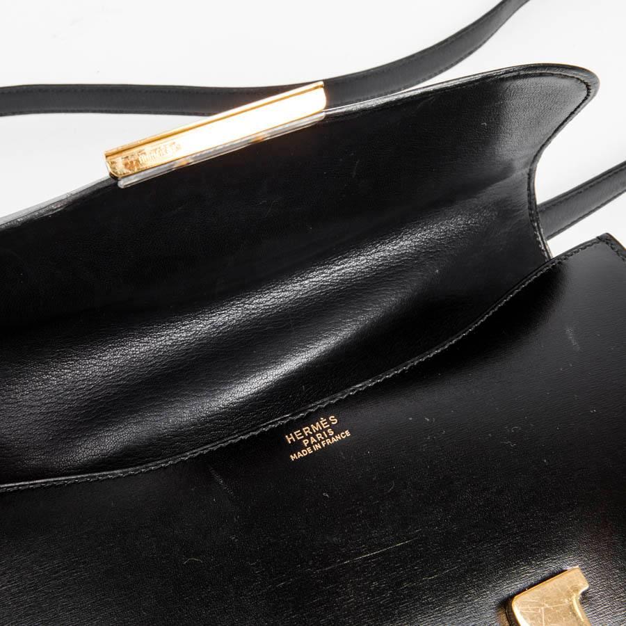 Vintage Hermes 'Constance' Black Box Calf Leather Flap Bag 4