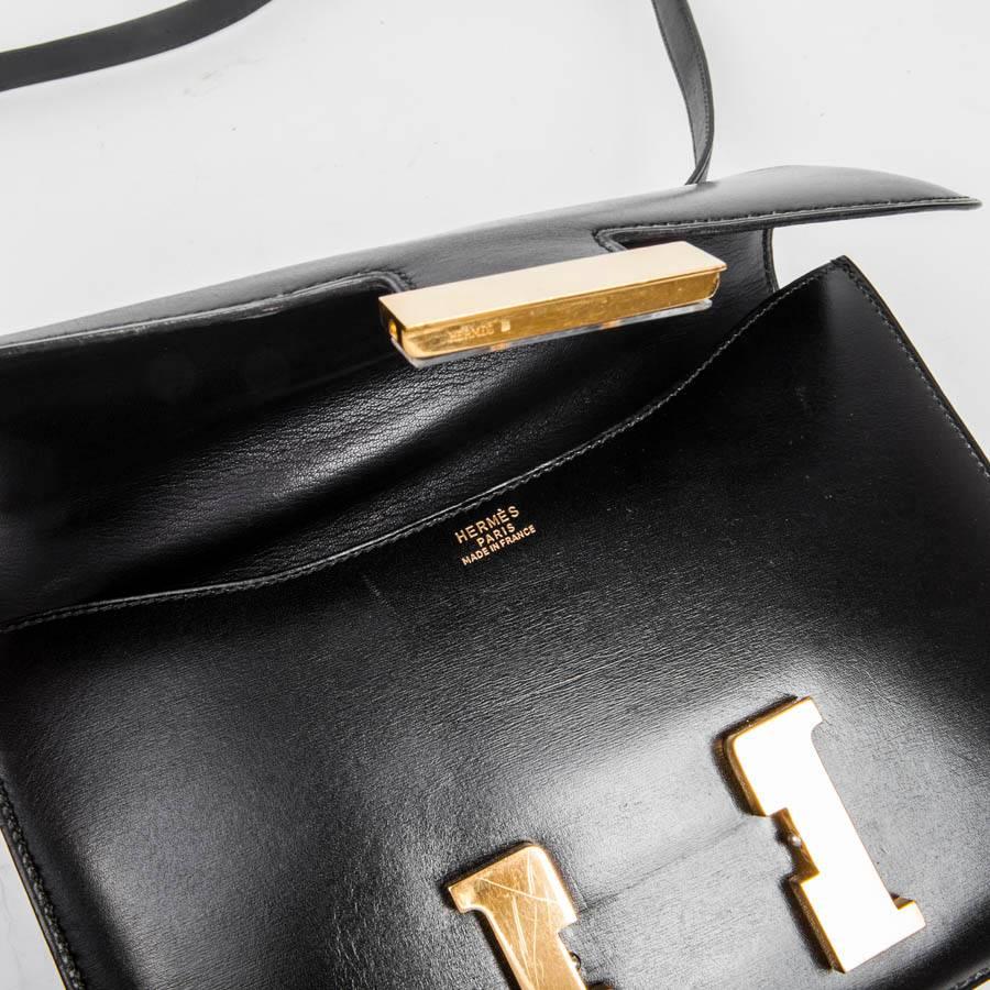 Vintage Hermes 'Constance' Black Box Calf Leather Flap Bag 5