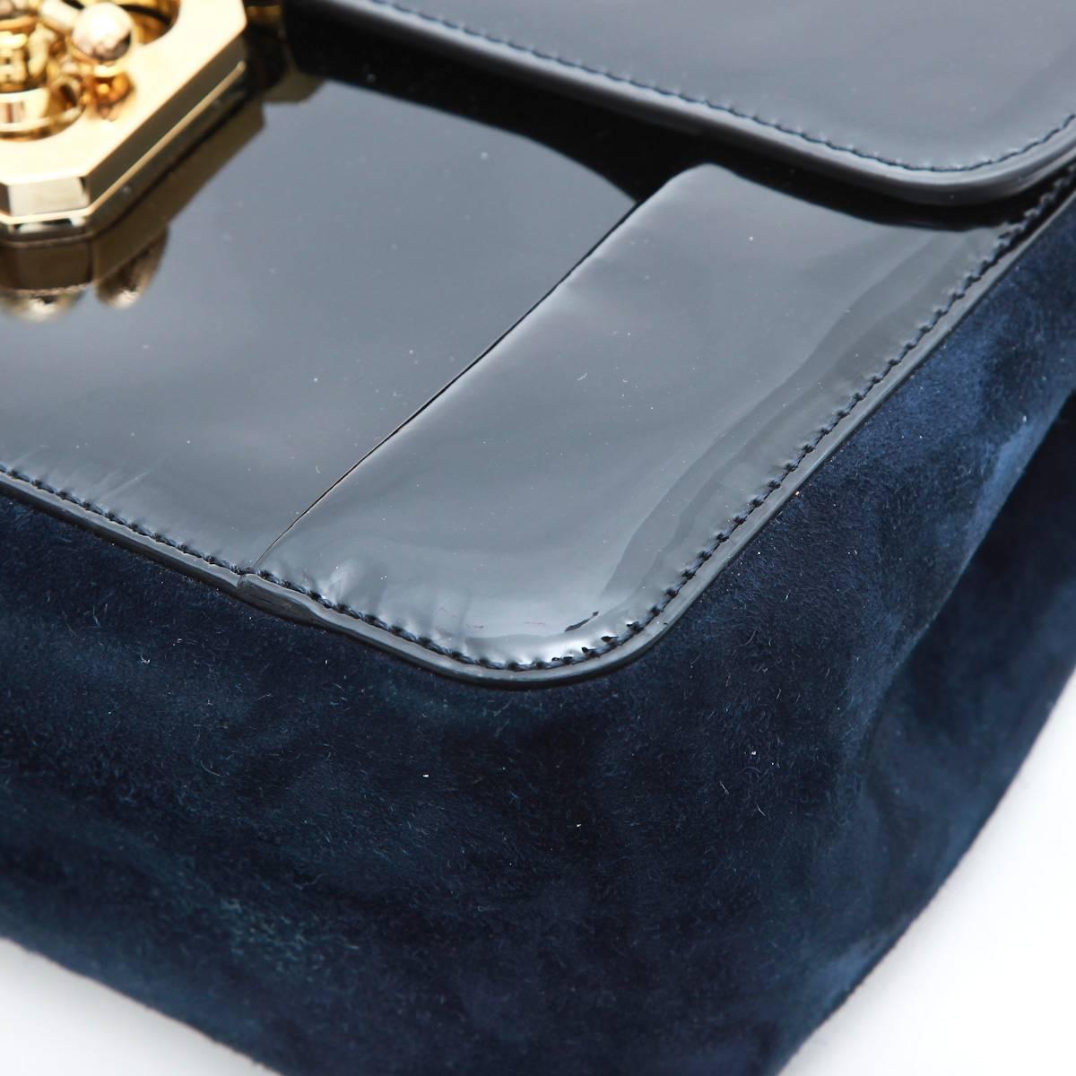 CHLOE Flap Bag in Navy Suede and Black Patent Leather 6