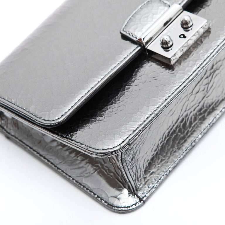 DIOR 'Miss Dior' Cracked Leather in Gun Barrel Color Flap Bag For Sale