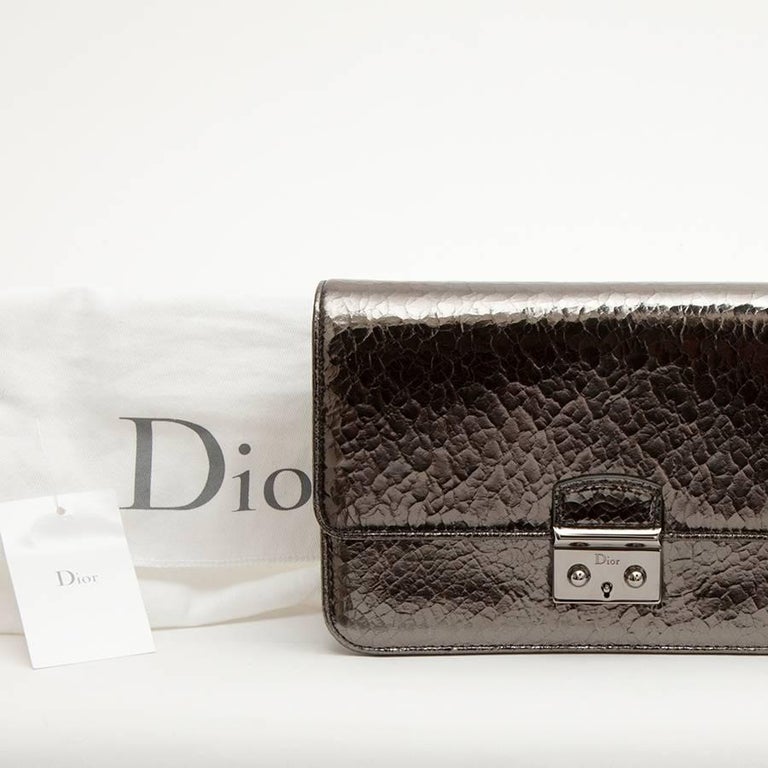 DIOR 'Miss Dior' Cracked Leather in Gun Barrel Color Flap Bag For Sale