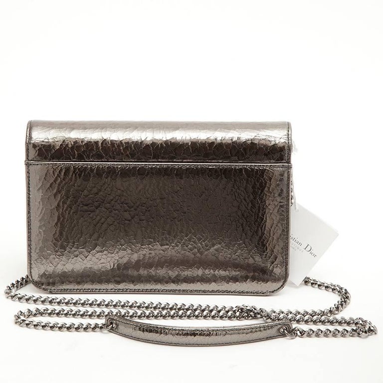 DIOR 'Miss Dior' Cracked Leather in Gun Barrel Color Flap Bag For Sale