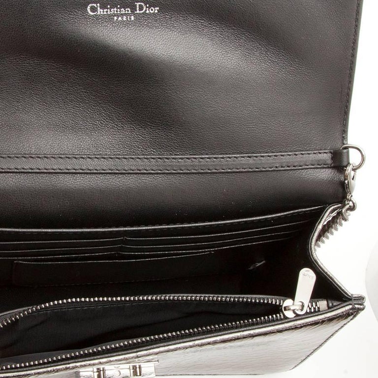 DIOR 'Miss Dior' Cracked Leather in Gun Barrel Color Flap Bag For Sale