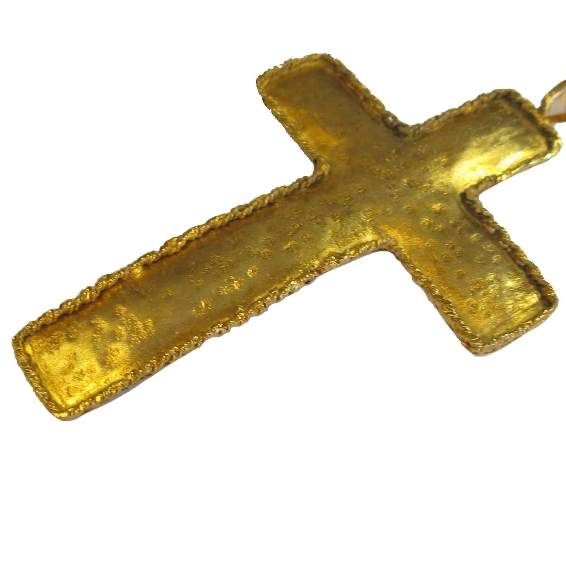 Women's or Men's MARGUERITE DE VALOIS Cross Pendant Necklace in Gold Plated Metal