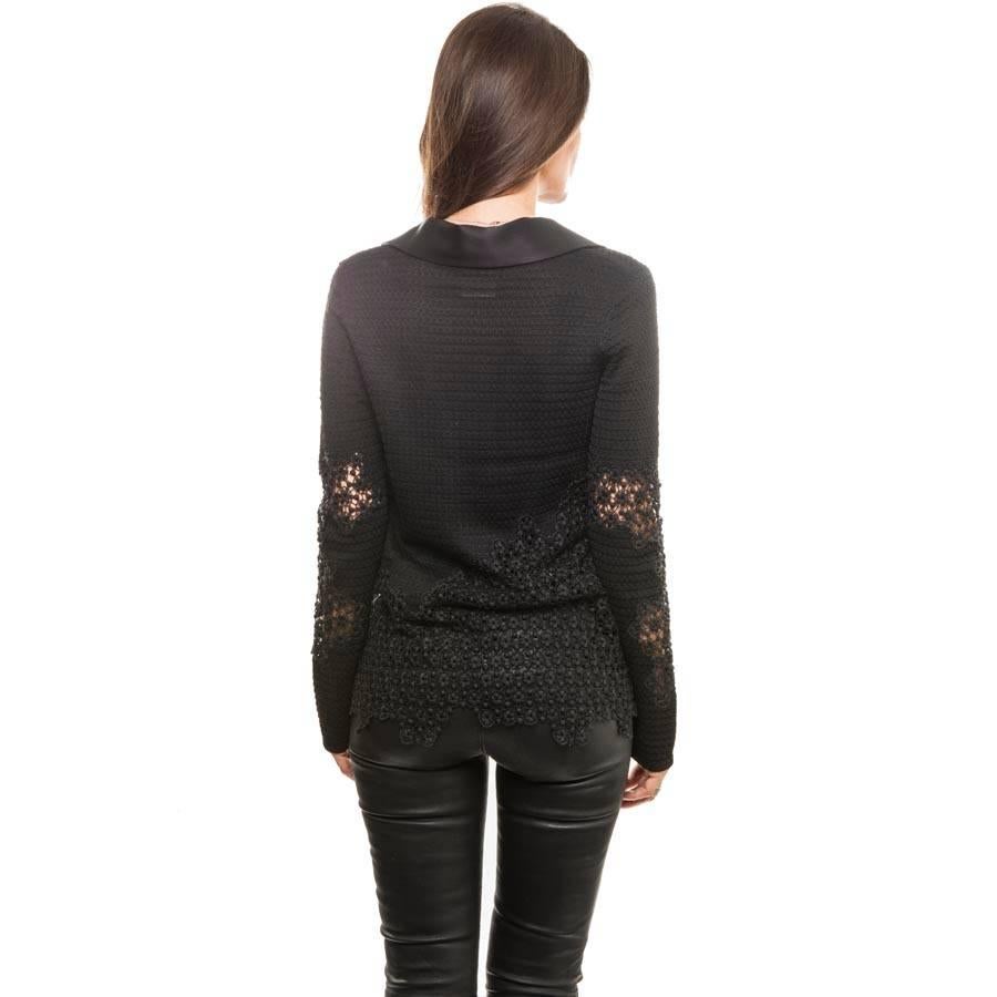 CHANEL Jacket Size 38FR in Black Viscose, Cotton Embroidered with Lace For Sale 1